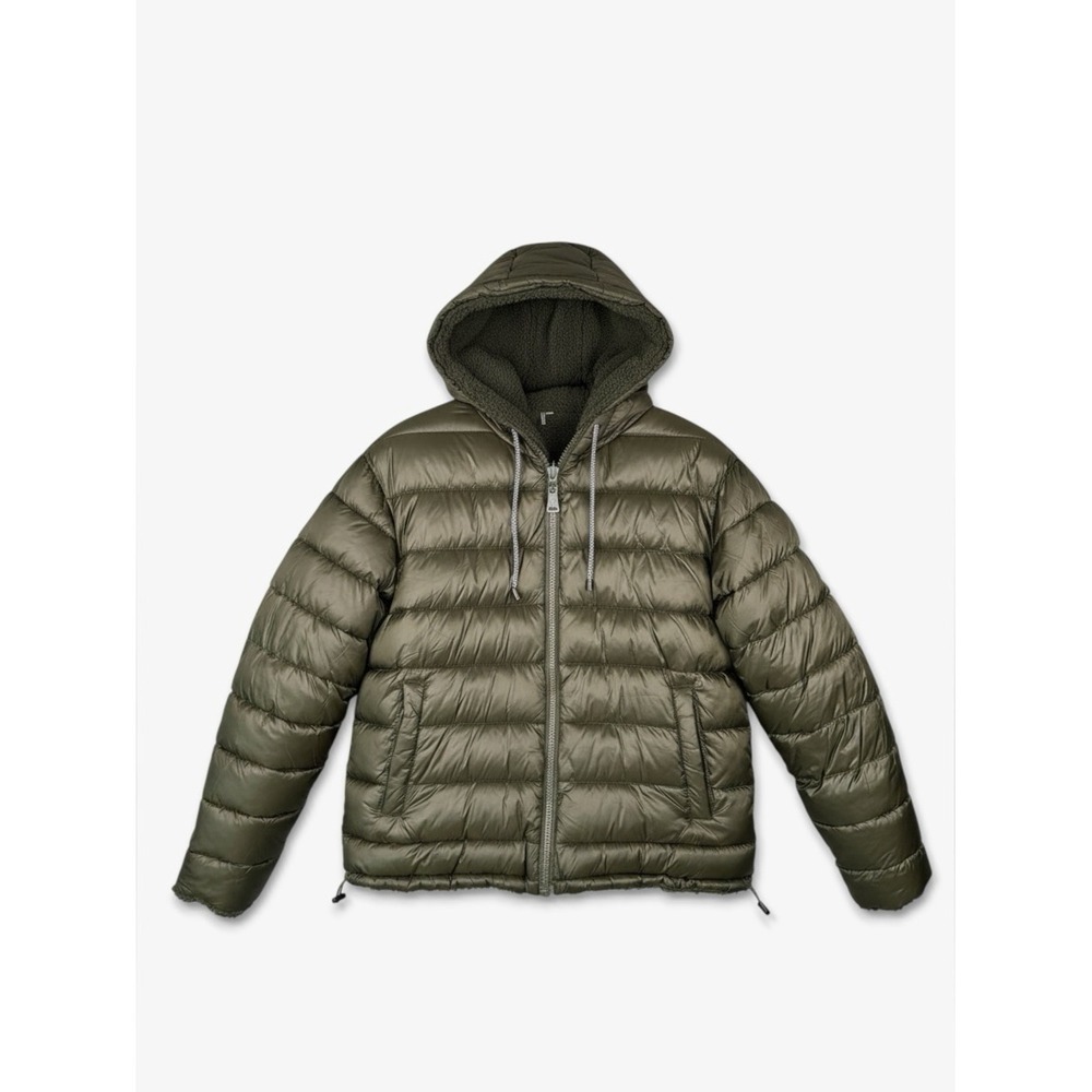 Bernardo Reversible Hooded Puffer Jacket Olive Green S Faux Fur Gorpcore Cozy